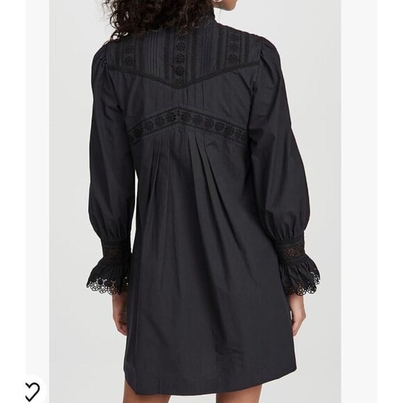 Rebecca Taylor Applique Lace Long Sleeve Poplin Dress Size 0 NWT Black - Picture 2 of 12